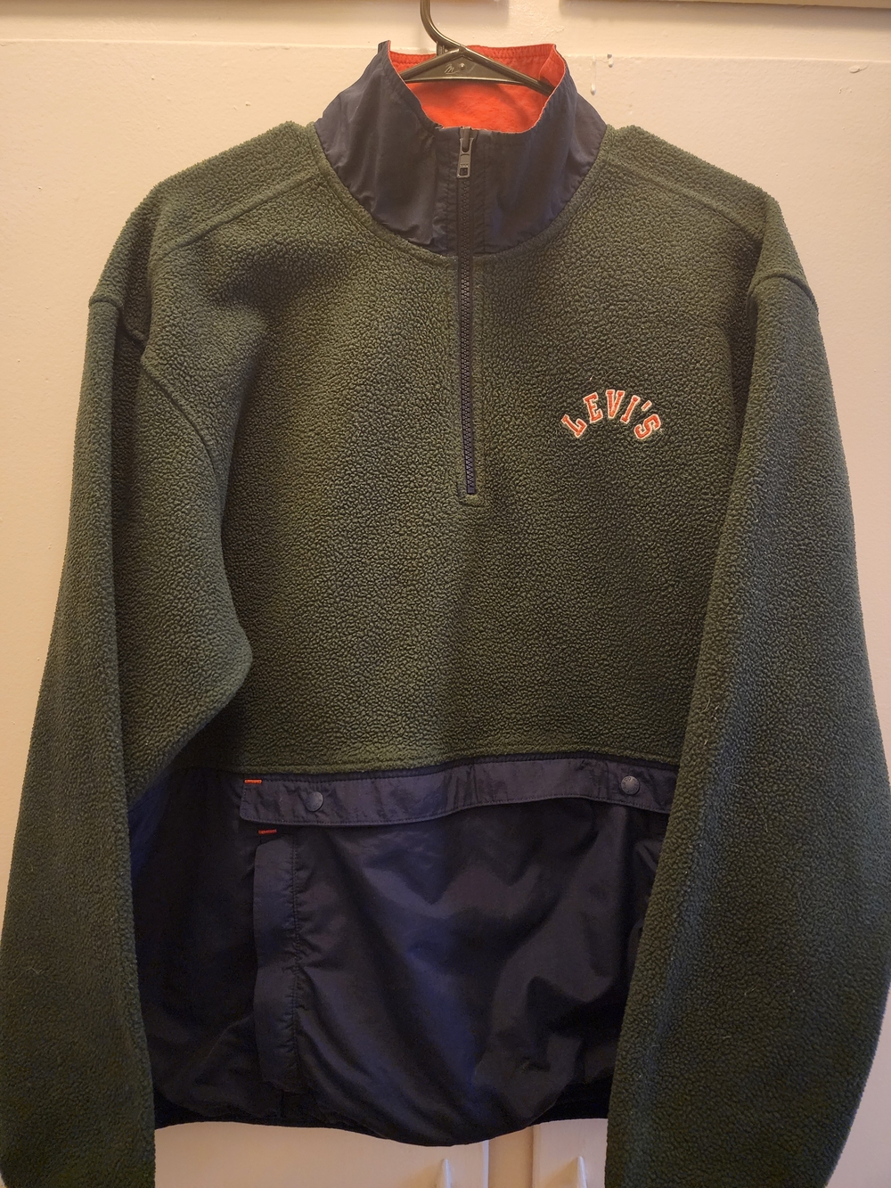 Levi's Green and Navy Fleece Pullover with Red Trim
